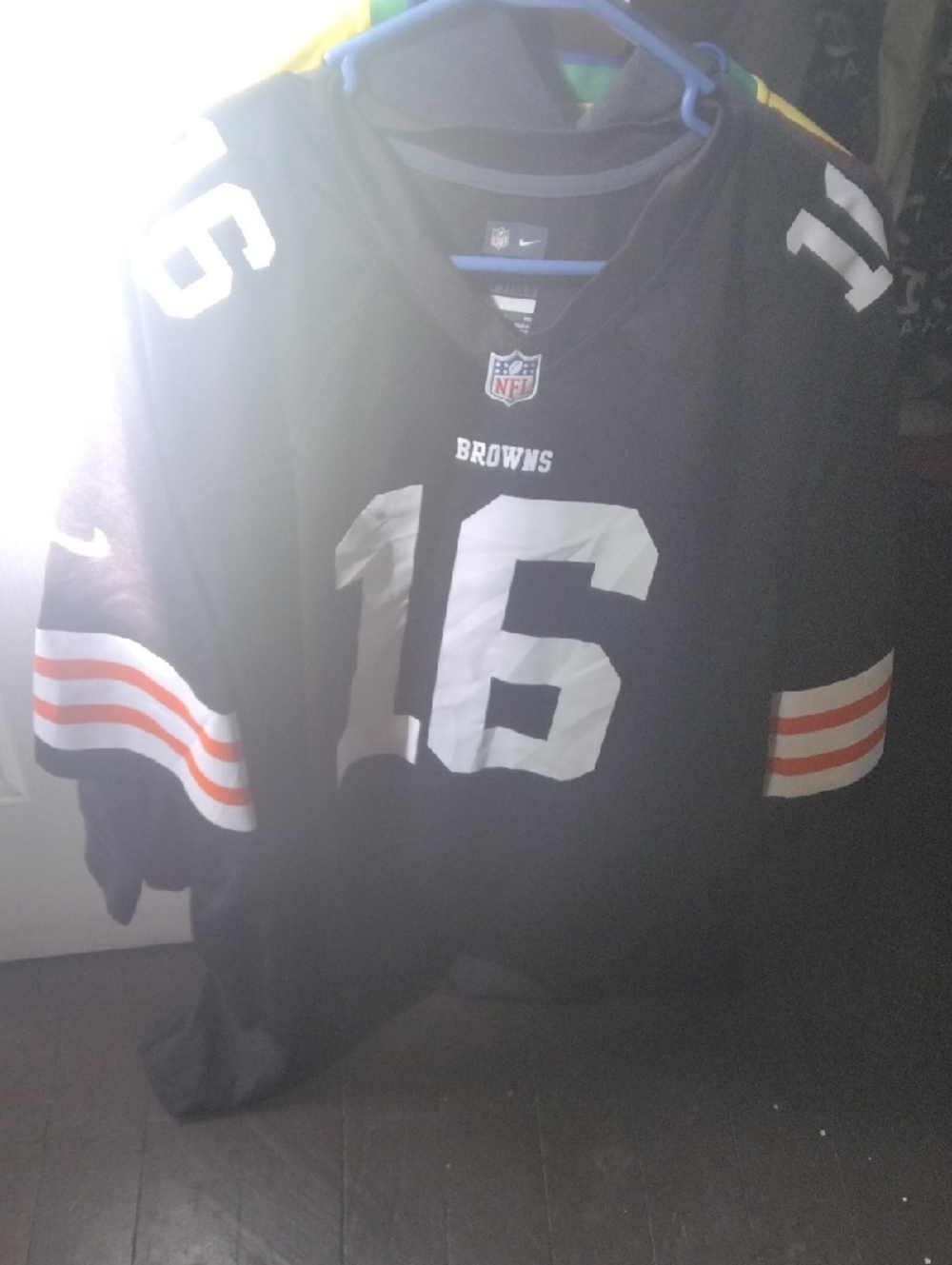 NFL Cleveland Browns #16 Navy and White Jersey with Orange Accents